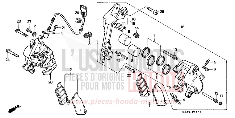 FRONT BRAKE CALIPER (ST1100AS) for Pan-European ABS CANDY TROPICAL NIGHT PURPLE-U (RP103D) from 1995